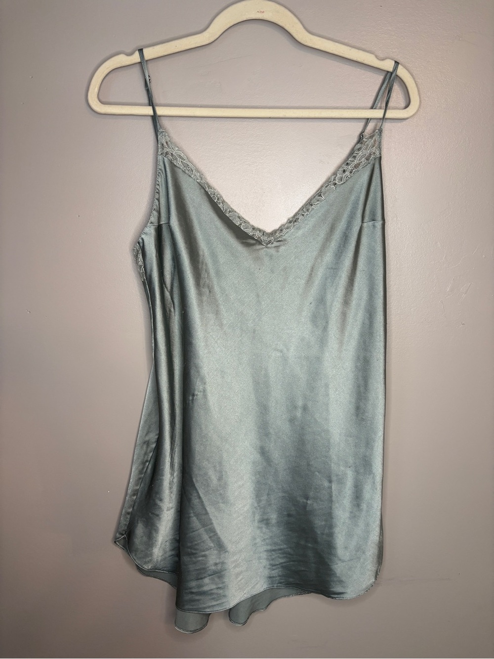 Victoria's Secret Satin Lace-Trim Slip Cami in Sage